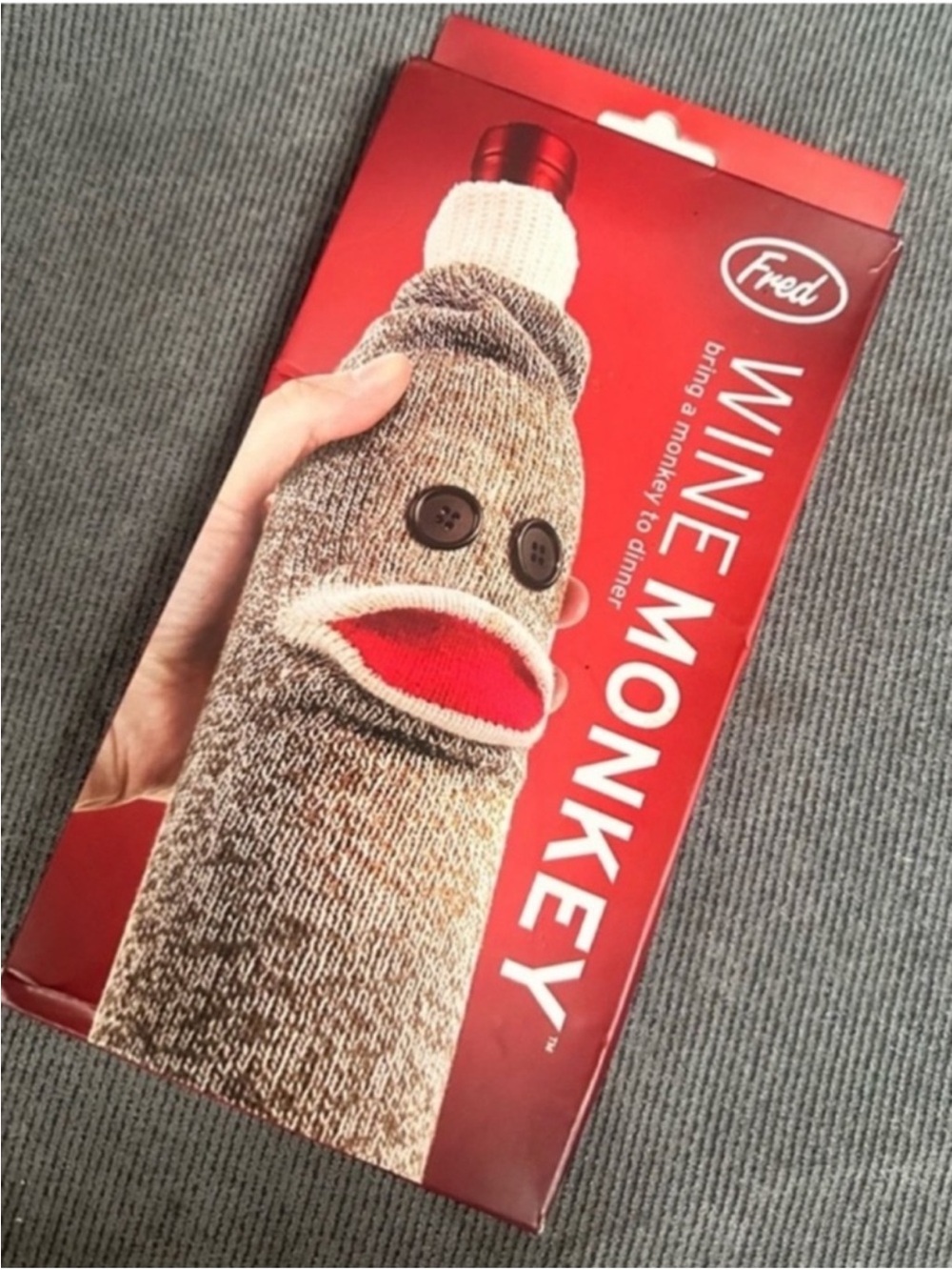 Sock monkey wine gift bag Fred and friends new